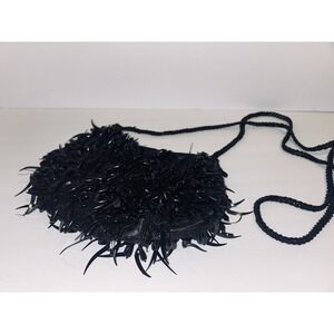 Vintage Black Beaded Spiky Evening Bag Dagger Bead Sequin Pouch Clutch Cocktail